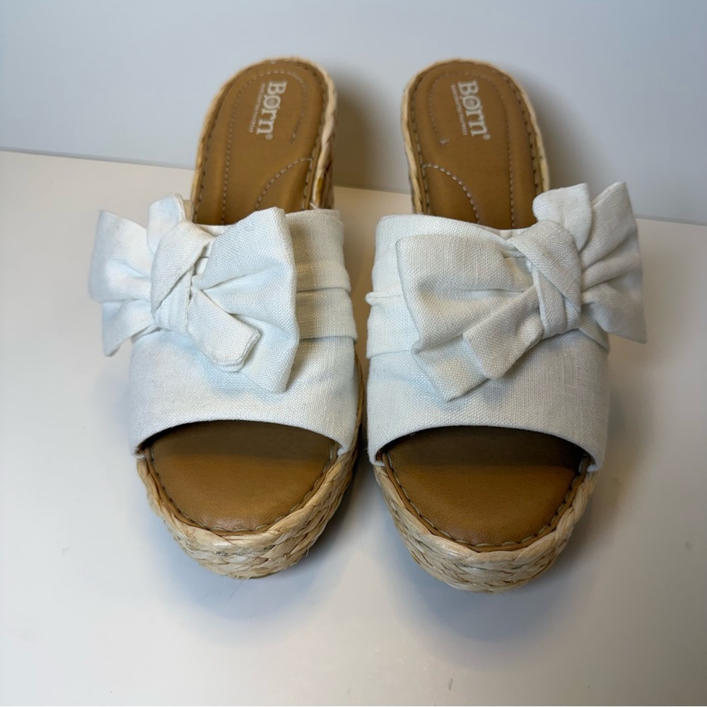 Børn Adalia Raffia Platform Wedge Sandals Ivory Bow Womens Size 9M - Picture 4 of 12